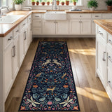 Covaba fantasy garden and unicorn runner rug in deep navy, styled in a room setting, view 2