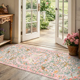 Covaba fantasy garden and unicorn runner rug in blush clay, styled in a room setting, view 4