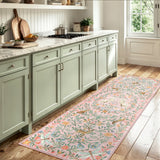 Covaba fantasy garden and unicorn runner rug in blush clay, styled in a room setting, view 3