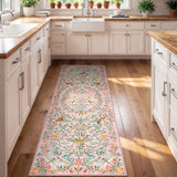Covaba fantasy garden and unicorn runner rug in blush clay, styled in a room setting
