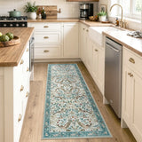 Covaba botanical bird garden chenille runner rug in warm beige, styled in a room setting, view 2