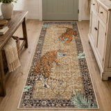 Covaba wild tiger desert runner rug in golden wheat, styled in a room setting, view 3