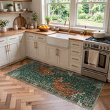Covaba wild tiger runner rug in fern green, styled in a room setting, view 2