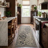 Covaba mystical snake runner rug in coffee brown, styled in a room setting, view 2