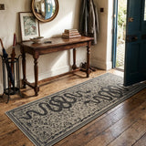 Covaba mystical snake runner rug in coffee brown, styled in a room setting, view 3