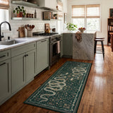 Covaba mystical snake - size deal runner rug in fern green, styled in a room setting, view 3