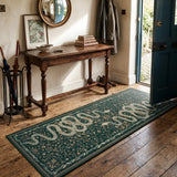 Covaba mystical snake - size deal runner rug in fern green, styled in a room setting