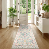 Covaba boho modern parisian garden floral runner rug in blush clay, styled in a room setting