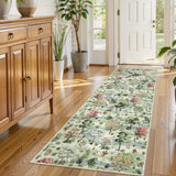 Covaba forest woodland runner rug in sage mist, styled in a room setting, view 2