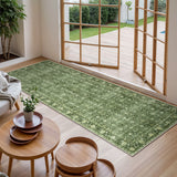 Covaba vintage persian distressed runner rug in fern green, styled in a room setting, view 5