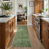 Covaba vintage persian distressed runner rug in fern green, styled in a room setting, view 4