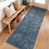Covaba vintage persian distressed runner rug in stormy blue, styled in a room setting