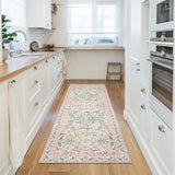 Covaba boho modern parisian garden floral runner rug in blush clay, styled in a room setting, view 2