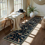 Covaba modern parisian insect runner rug in ink black, styled in a room setting