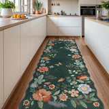 Covaba boho modern parisian floral scalloped runner rug in forest fern, styled in a room setting, view 4