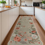 Covaba boho modern parisian floral scalloped runner rug in coffee brown, styled in a room setting, view 3