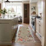 Covaba boho modern parisian floral scalloped runner rug in coffee brown, styled in a room setting, view 4