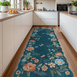 Covaba boho modern parisian floral scalloped runner rug in deep navy, styled in a room setting, view 4