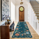 Covaba boho modern parisian floral scalloped runner rug in deep navy, styled in a room setting, view 3