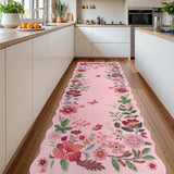 Covaba boho modern parisian floral scalloped runner rug in blush clay, styled in a room setting, view 2