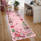Covaba boho modern parisian floral scalloped runner rug in blush clay, styled in a room setting