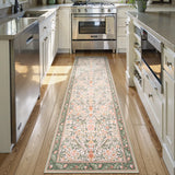 Covaba vintage floral bird runner rug in blush clay, styled in a room setting, view 5