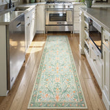Covaba vintage floral bird runner rug in willow sage, styled in a room setting, view 6