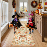 Covaba halloween pumpkin area rug in golden wheat, styled in a room setting, view 5