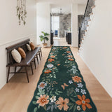 Covaba boho modern parisian floral scalloped runner rug in forest fern, styled in a room setting, view 7