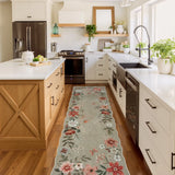 Covaba boho modern parisian floral scalloped runner rug in coffee brown, styled in a room setting, view 5
