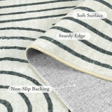 Covaba abstract rainbow stripe black/beige rug in warm beige, styled in a room setting