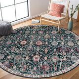 Covaba ultra-thin vintage floral moroccan trellis round rug in ink black, styled in a room setting, view 7