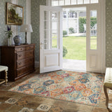 Covaba ultra-thin vintage floral moroccan trellis and area rug in faded rose, styled in a room setting, view 3