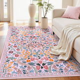 Covaba maximalism vibrant blossom floral area rug in blush clay, styled in a room setting, view 6