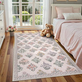 Covaba meadow floral area rug in blush clay, styled in a room setting, view 11