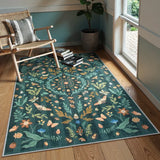 Covaba boho insect botanical floral area rug in forest fern, styled in a room setting, view 6