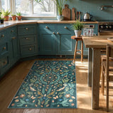 Covaba boho insect botanical floral area rug in forest fern, styled in a room setting, view 8