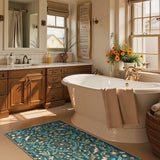 Covaba boho insect botanical floral area rug in forest fern, styled in a room setting, view 7