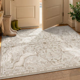 Covaba vintage woodland area rug in warm beige, styled in a room setting, view 20