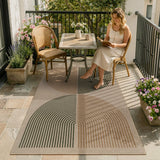 Covaba rainbow easy jute black/beige indoor/outdoor area rug in warm beige, styled in a room setting, view 16