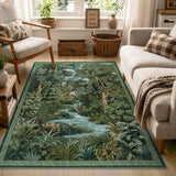 Covaba vintage forest woodland area rug in fern green, styled in a room setting, view 6