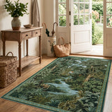 Covaba vintage forest woodland area rug in fern green, styled in a room setting, view 7