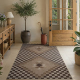 Covaba tribal soft easy jute tan indoor/outdoor area rug in multicolor, styled in a room setting