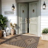 Covaba tribal soft easy jute tan indoor/outdoor area rug in multicolor, styled in a room setting, view 2