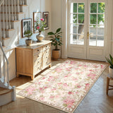Covaba romantic vintage floral rose garden and area rug in blush clay, styled in a room setting, view 10