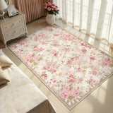 Covaba romantic vintage floral rose garden and area rug in blush clay, styled in a room setting, view 9
