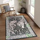 Covaba wild tiger area rug in ink black, styled in a room setting, view 6