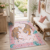 Covaba wild tiger area rug in blush clay, styled in a room setting, view 10