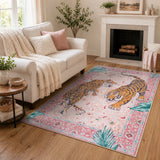 Covaba wild tiger area rug in blush clay, styled in a room setting, view 9
