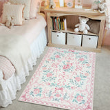 Covaba floral bows area rug in blush clay, styled in a room setting, view 7